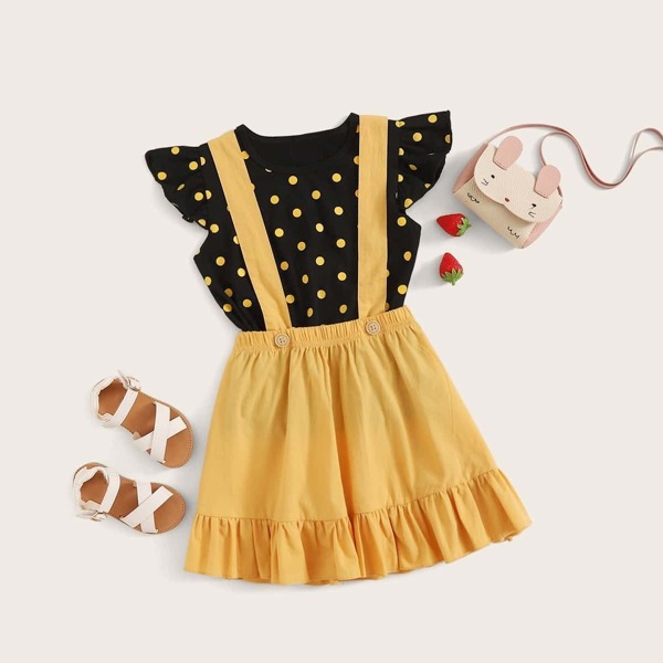 

Toddler Girls Polka Dot Top & Ruffle Hem Pinafore Skirt, Multicolor