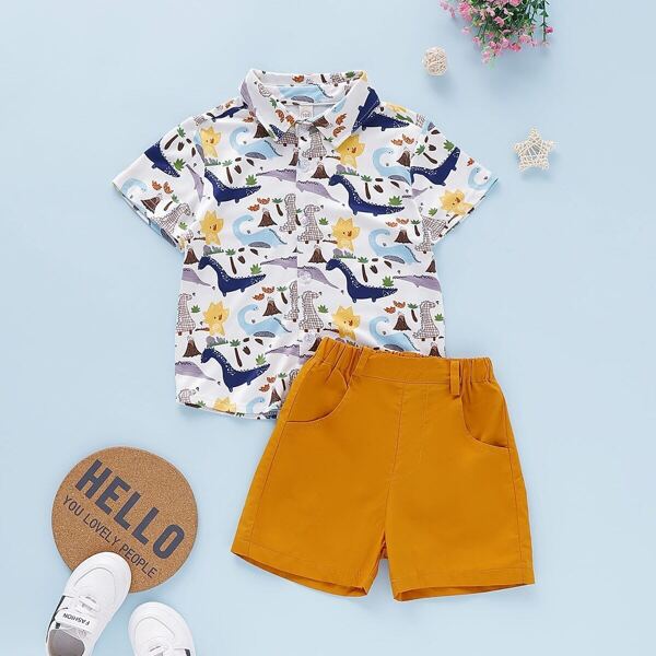 

Toddler Boys Dinosaur Print Blouse With Shorts