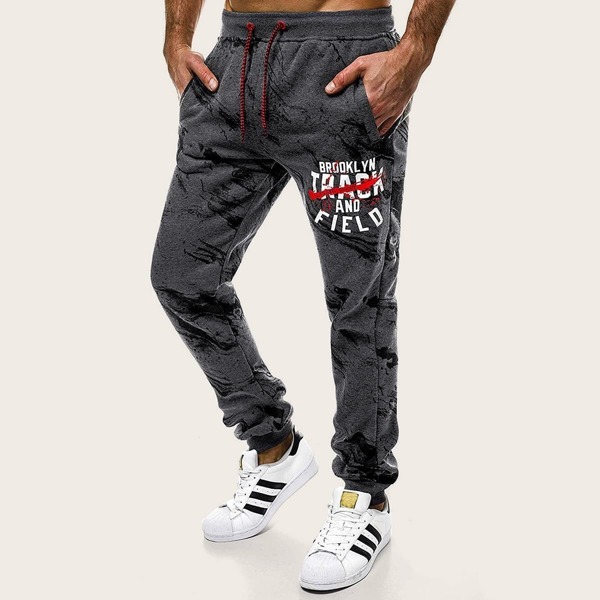 

Men Letter Graphic Drawstring Waist Sweatpants, Grey
