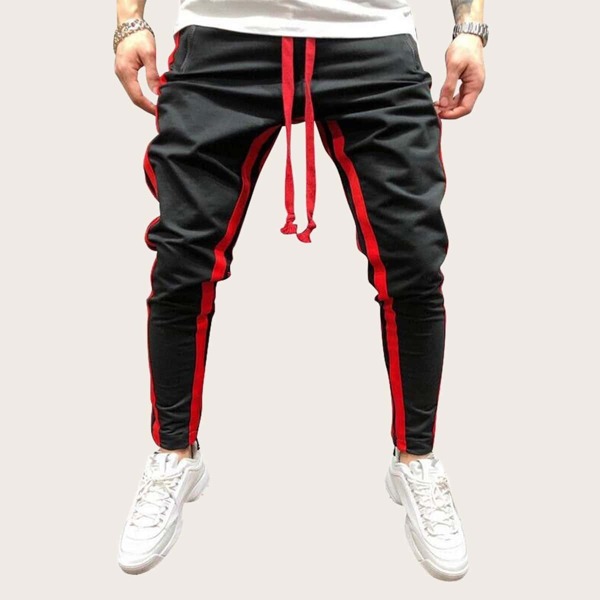 

Men Side Stripe Drawstring Waist Sweatpants, Black