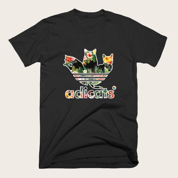 

Men Cartoon And Letter Print Tee, Black