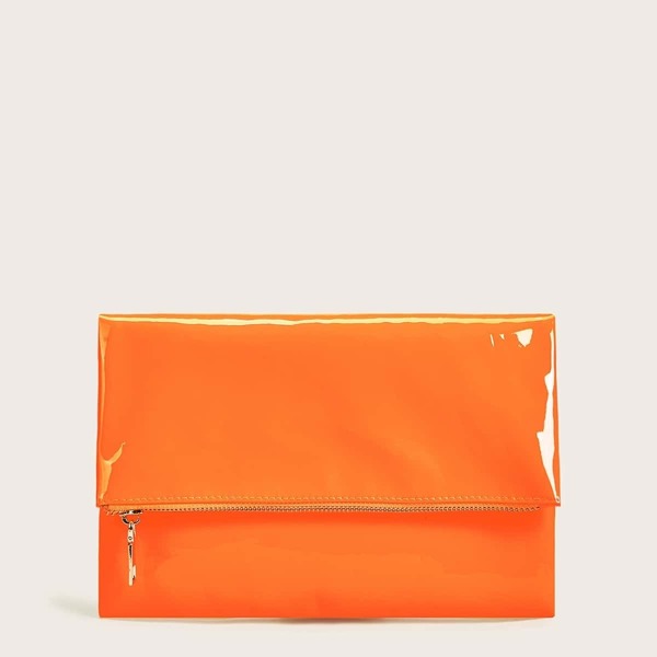 

Neon Orange Fold Over Clutch Bag