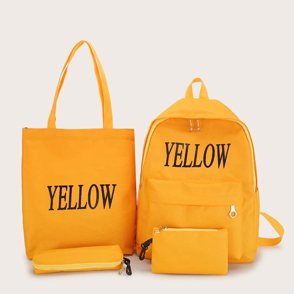 

Letter Print Backpack With Pencil Case 4pcs, Orange