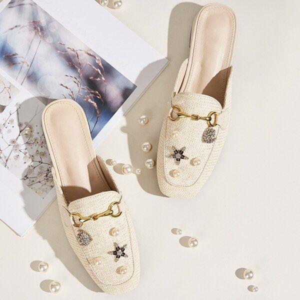 

Rhinestone Decor Woven Low Heeled Mules