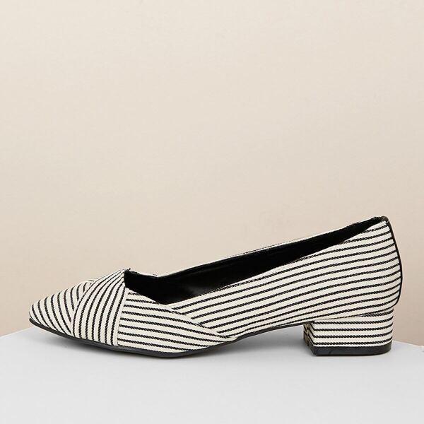 

Pointed Toe Striped Low Heel Loafers, Black and white