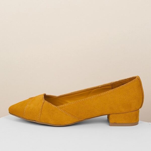 

Pointy Toe Low Block Heel Loafers, Yellow