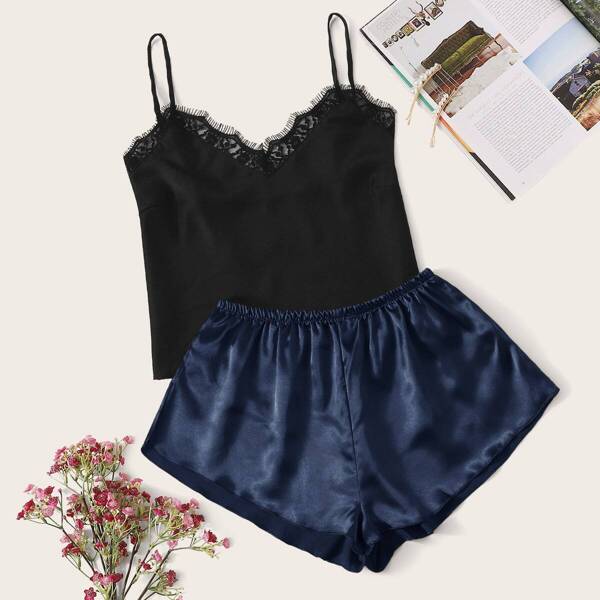 

Eyelash Lace Satin Cami PJ Set