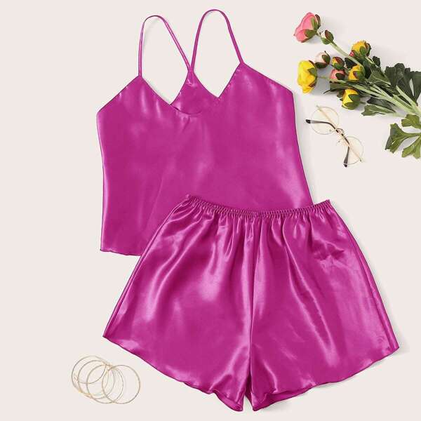 

Satin Cami Top With Shorts PJ Set