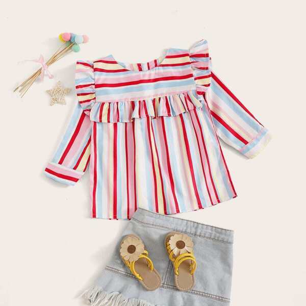 

Toddler Girls Colorful Striped Ruffle Trim Blouse