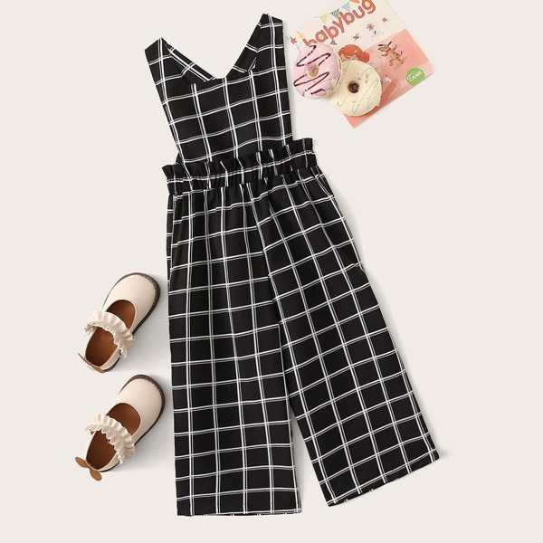 

Toddler Girls Plaid Paperbag Wide Leg Jumpsuit