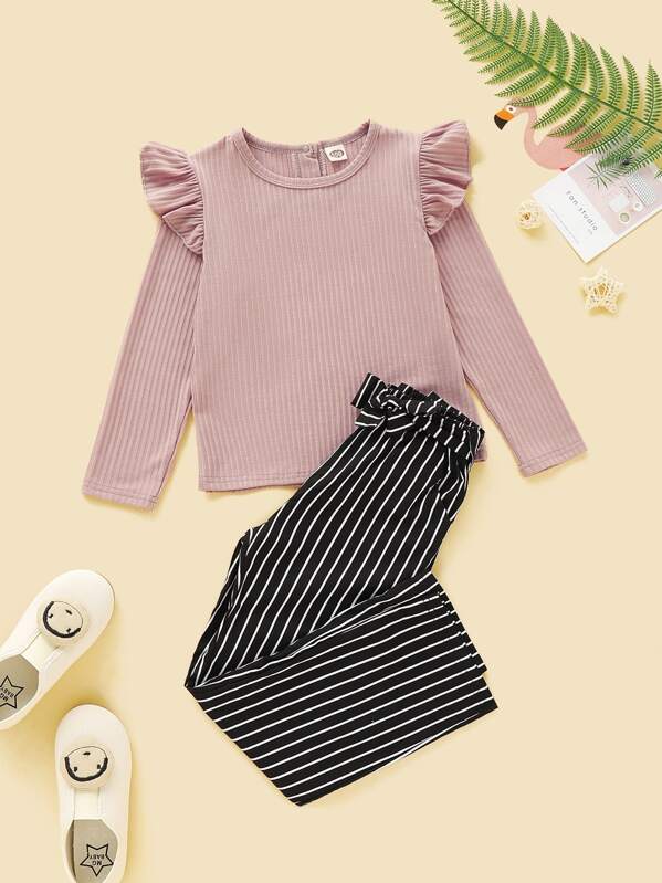 

Toddler Girls Ruffle Trim Top & Belted Striped Pants, Multicolor
