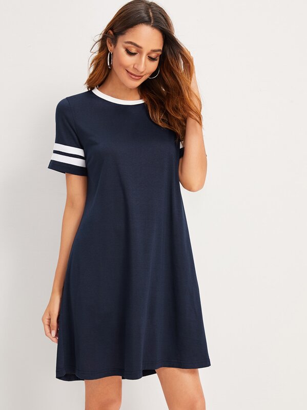 

Varsity Striped Tee Dress, Navy, Gabi B