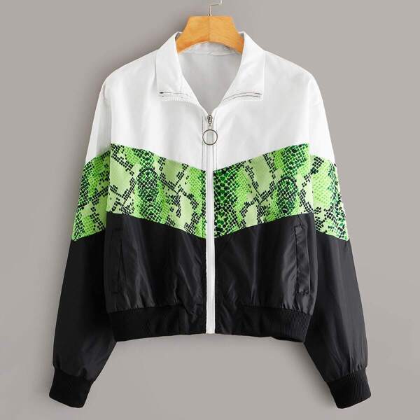 

Cut And Sew Snakeskin Print Windbreaker Jacket