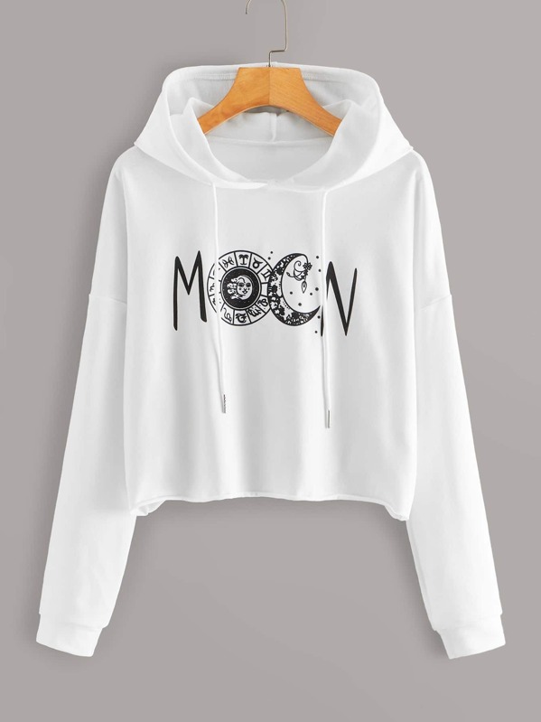 

Letter Graphic Drawstring Hoodie, White