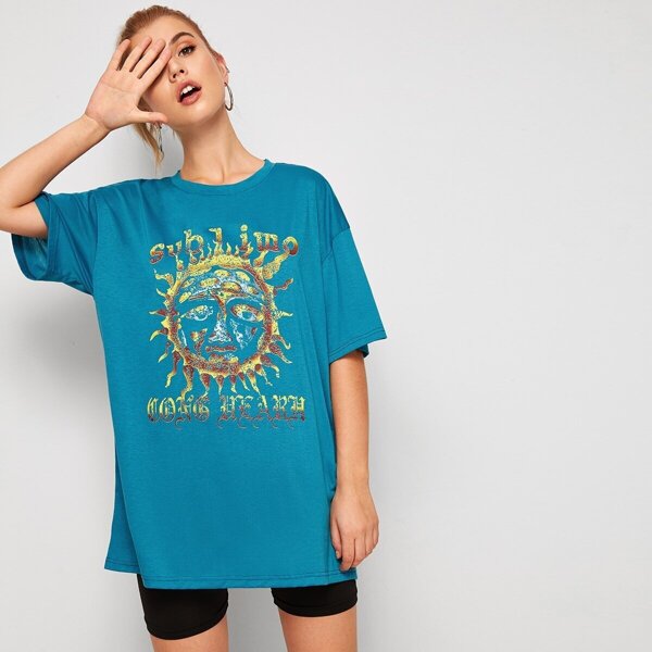 

Letter And Sun Print Longline Tee