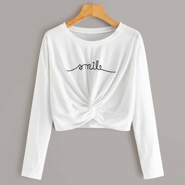 

Letter Embroidery Twist Hem Tee