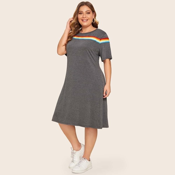 

Plus Rainbow Stripe Tee Dress