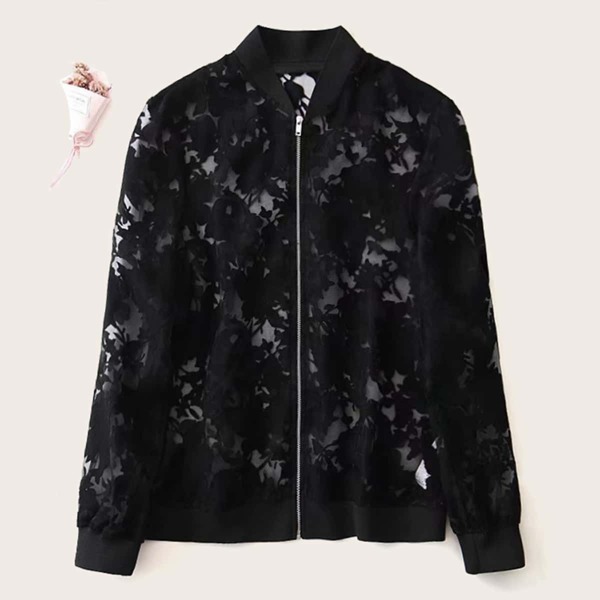 

Zip Up Sheer Bomber Jacket