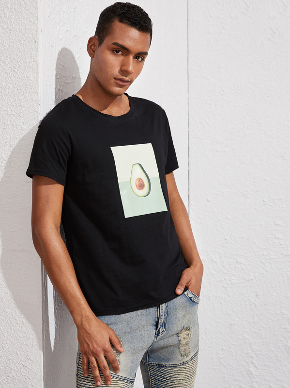

Men Avocado Print Tee, Black, Gabriel