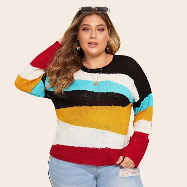 

Plus Cut And Sew Drop Shoulder Pullover Sweater