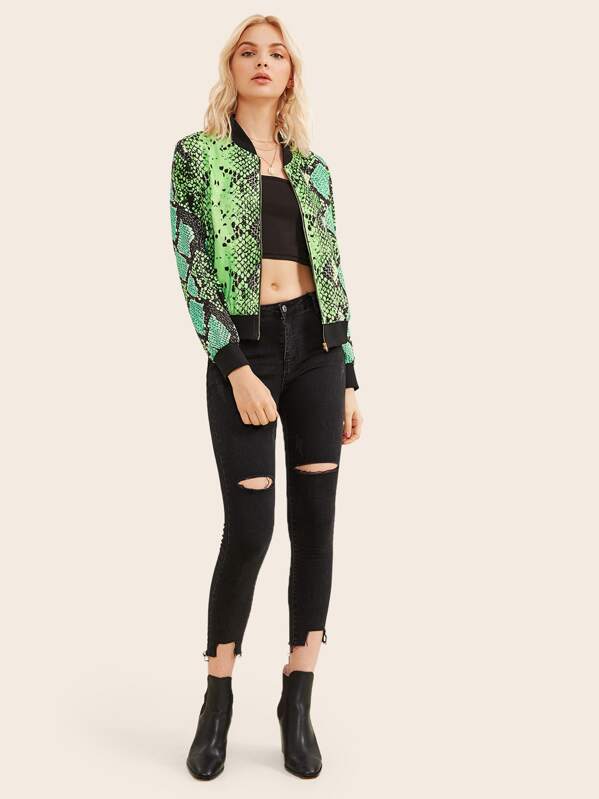 

Neon Snakeskin Print Bomber Jacket, Multicolor, Lef