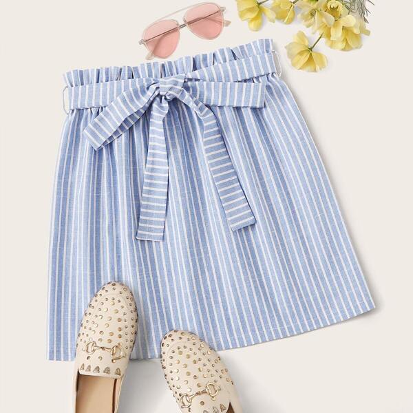 

Striped Print Paperbag Waist Skirt