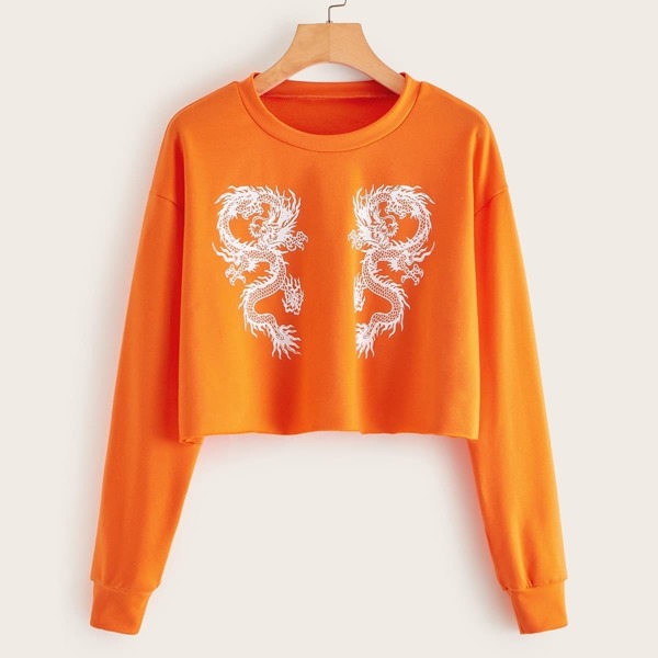 

Neon Orange Dragon Print Pullover, Orange bright