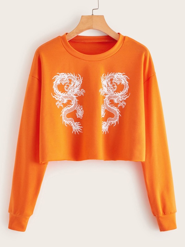 

Neon Orange Dragon Print Pullover