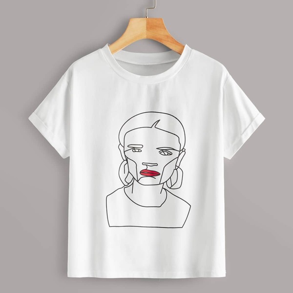 

Figure Print Roll Up Sleeve Tee