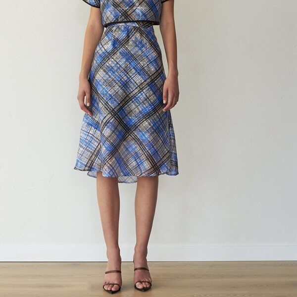 

Premium High Waist Sequin Patched Plaid Mesh Skirt, Multicolor