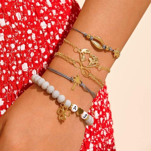 

Shell & Heart Decor Bracelet 5pcs