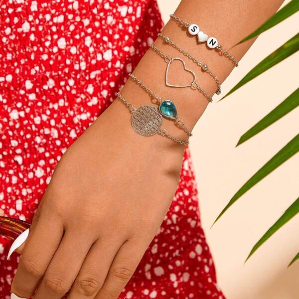

Heart & Water-drop Decor Chain Bracelet 5pcs
