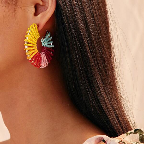 

Beaded Cuff Hoop Earrings 1pair