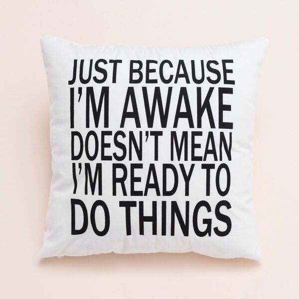 

Slogan Print Cushion Cover, Black and white