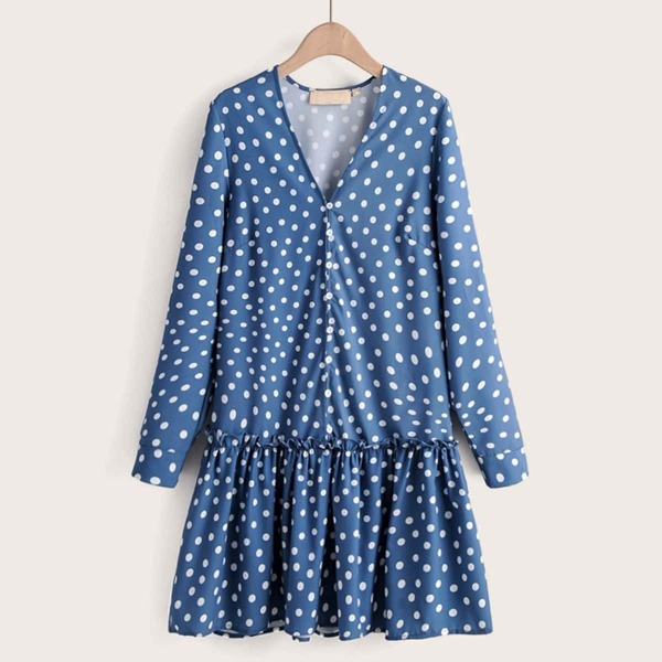 

Polka Dot Frill Trim Ruffle Hem Dress