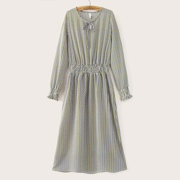 

Tie Neck Shirred Waist Dress