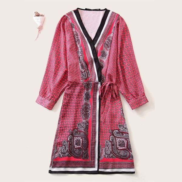 

Contrast Trim Tie Side Paisley Print Dress