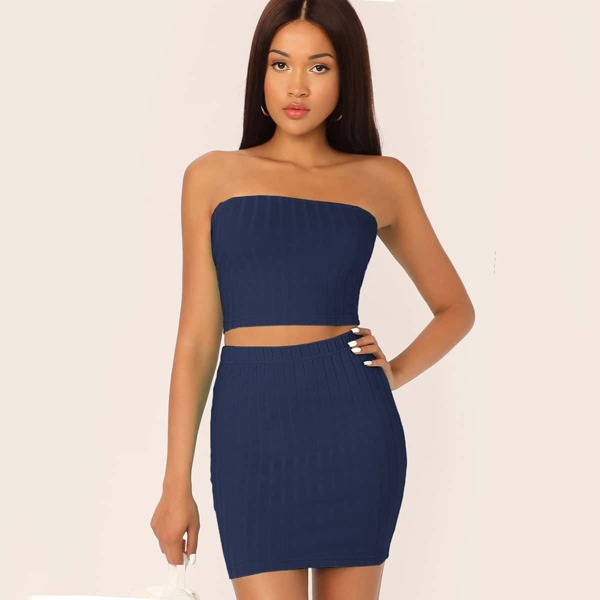 

Rib-knit Bandeau & Bodycon Skirt Set