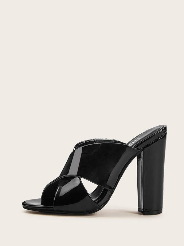 

Peep Toe Chunky Heeled Mules, Black