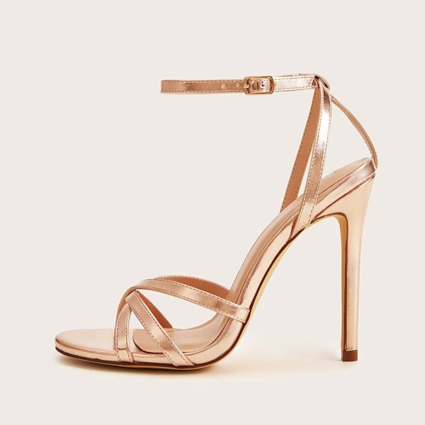 

Metallic Cross Strap Ankle Strap Heels, Champagne