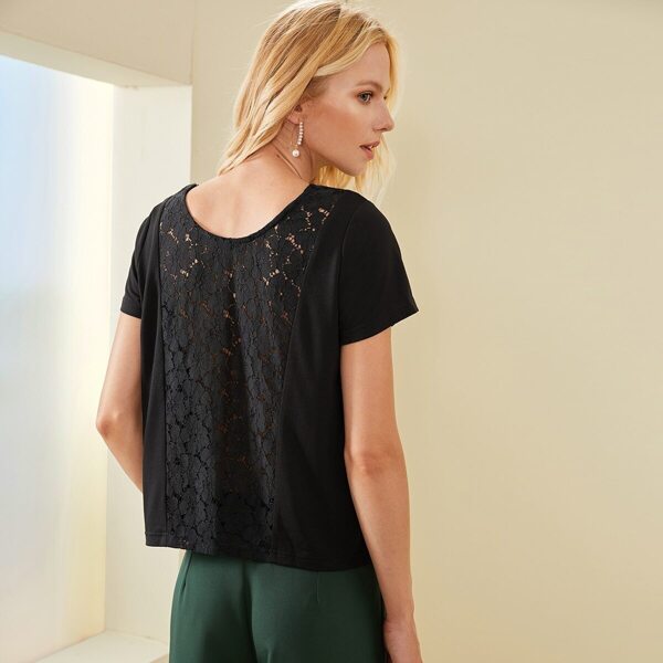 

Solid Lace Panel Back Top