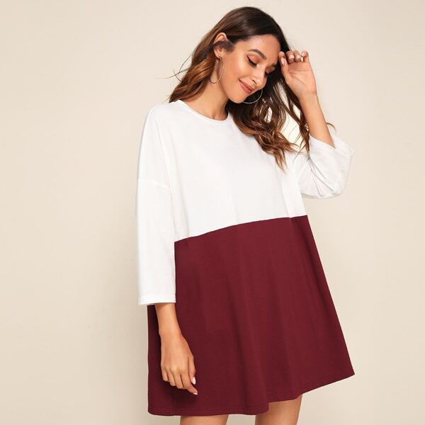 

Drop Shoulder Two Tone Tee Dress