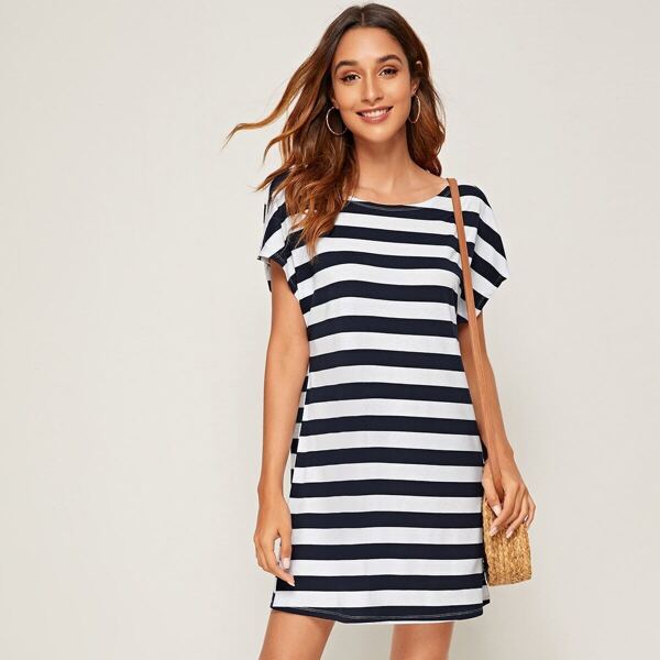 

Batwing Sleeve Striped Dress