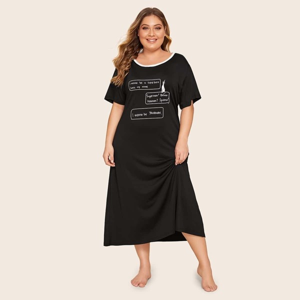 

Plus Letter & Dog Print Night Dress