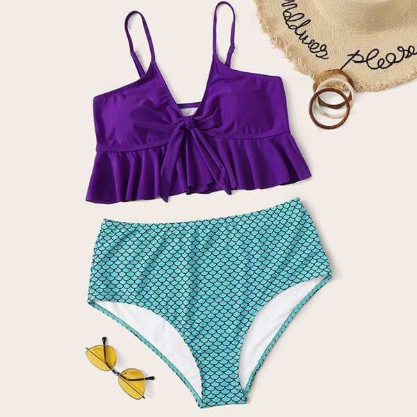 

Plus Ruffle Hem Top With Dragon Scale Bikini