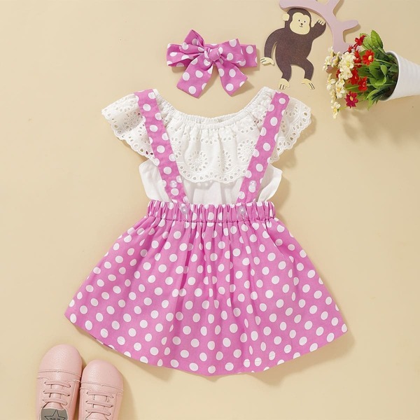 

Baby Girl Eyelet Embroidered Bodysuit & Polka Dot Skirt & Headband