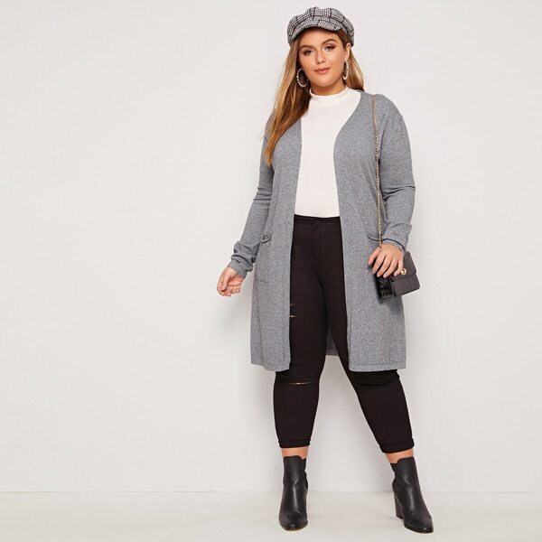 

Plus Pocket Side Solid Cardigan