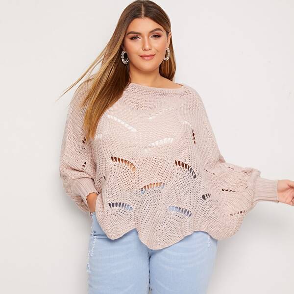 

Plus Batwing Sleeve Cut Out Sweater, Baby pink