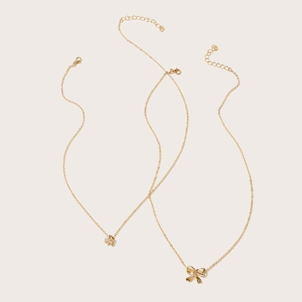 

Toddler Girls Bow Knot & Flower Charm Necklace 2pcs