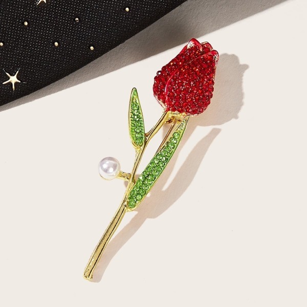 

Faux Pearl Decor Flower Design Brooch 1pc